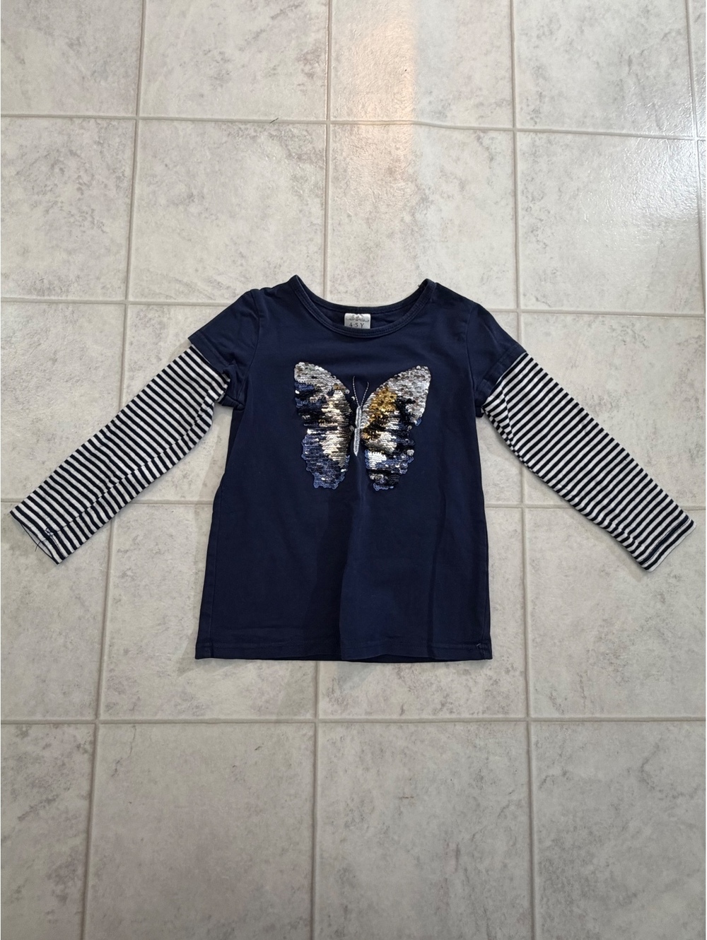 Navy butterfly layered-look top